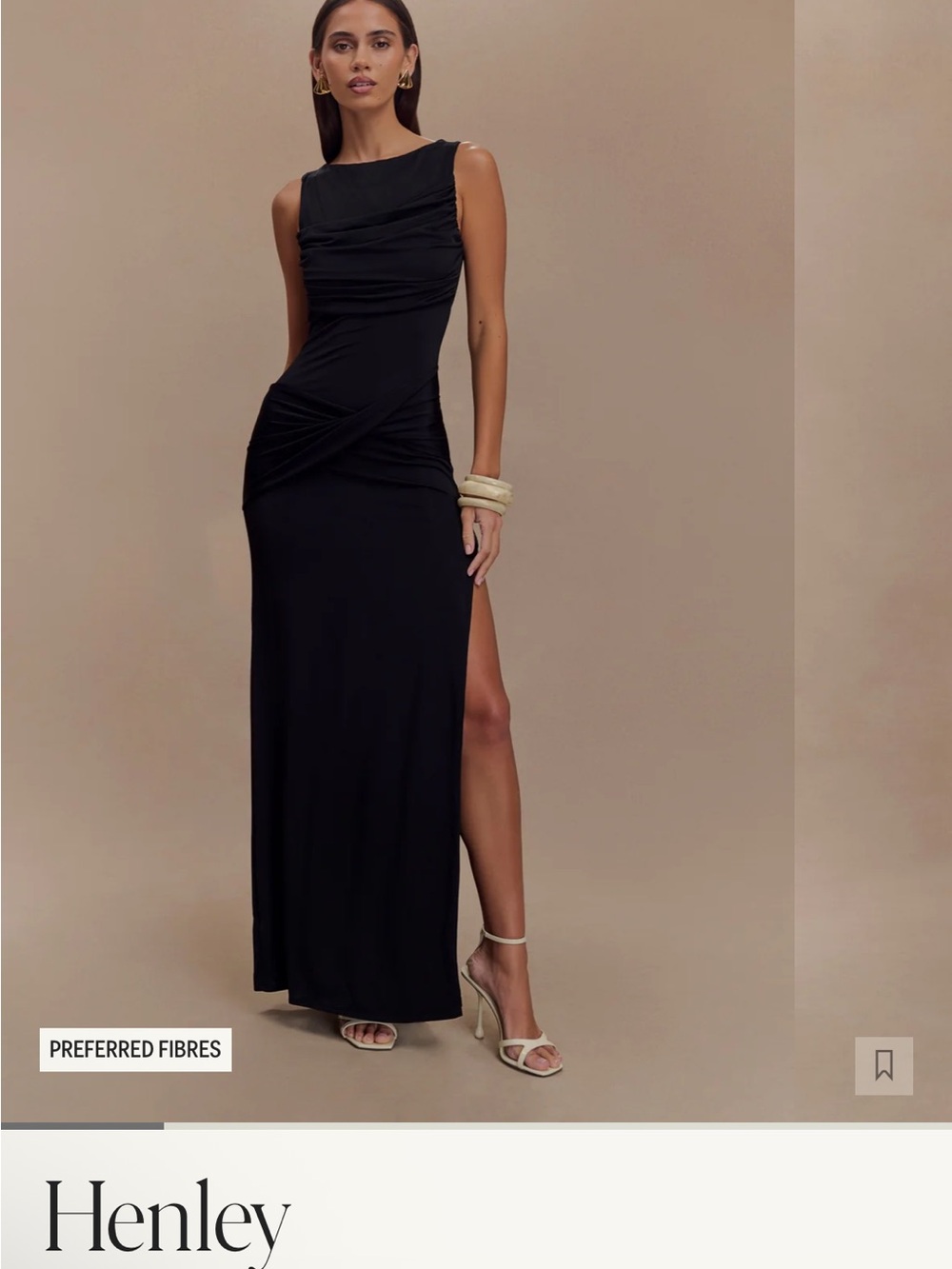 Meshki Black Sleeveless Ruched Side-Slit Maxi Dress